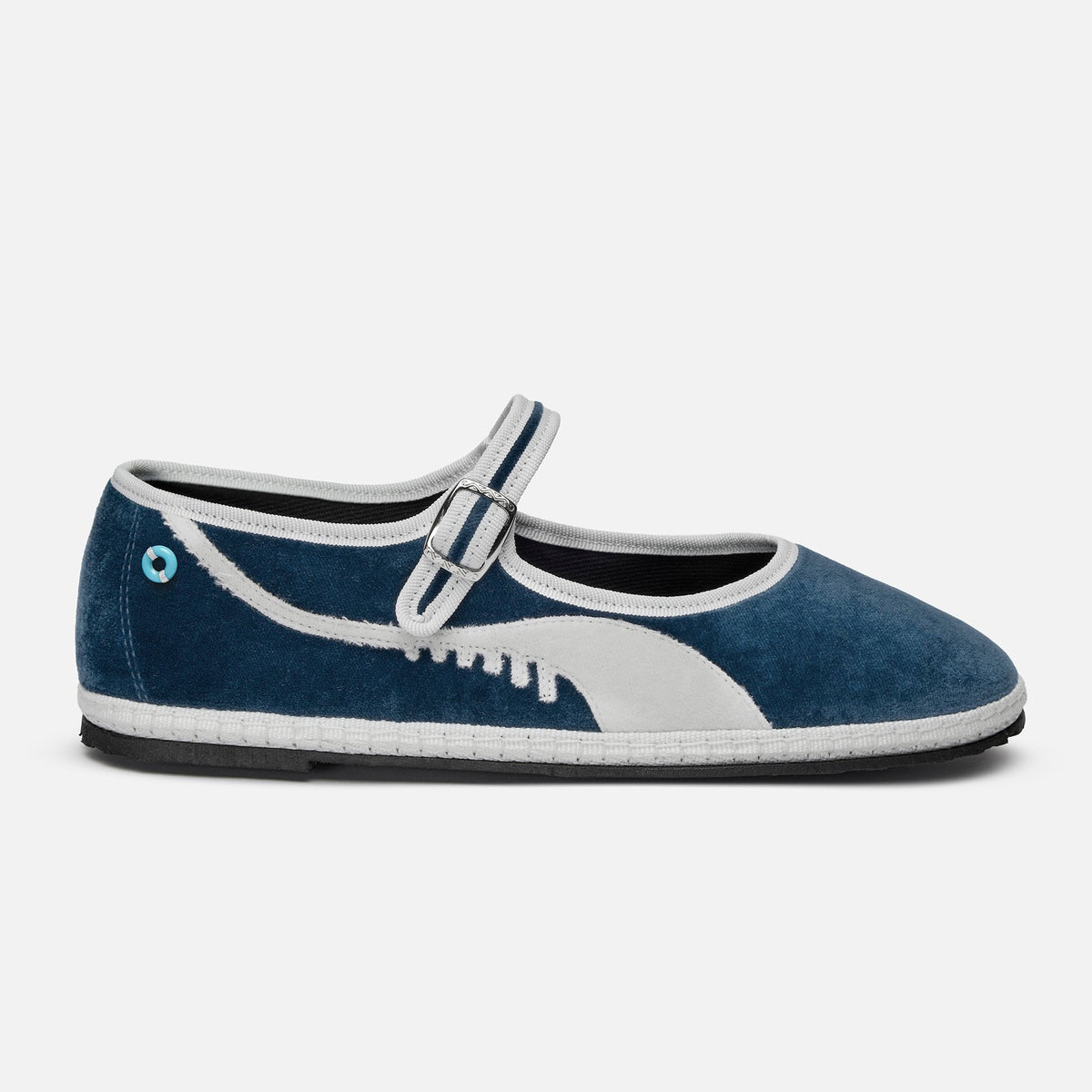 Friulane Mary Jane Dolfin Velluto Azzurro Adriatico Bianco, vista frontale