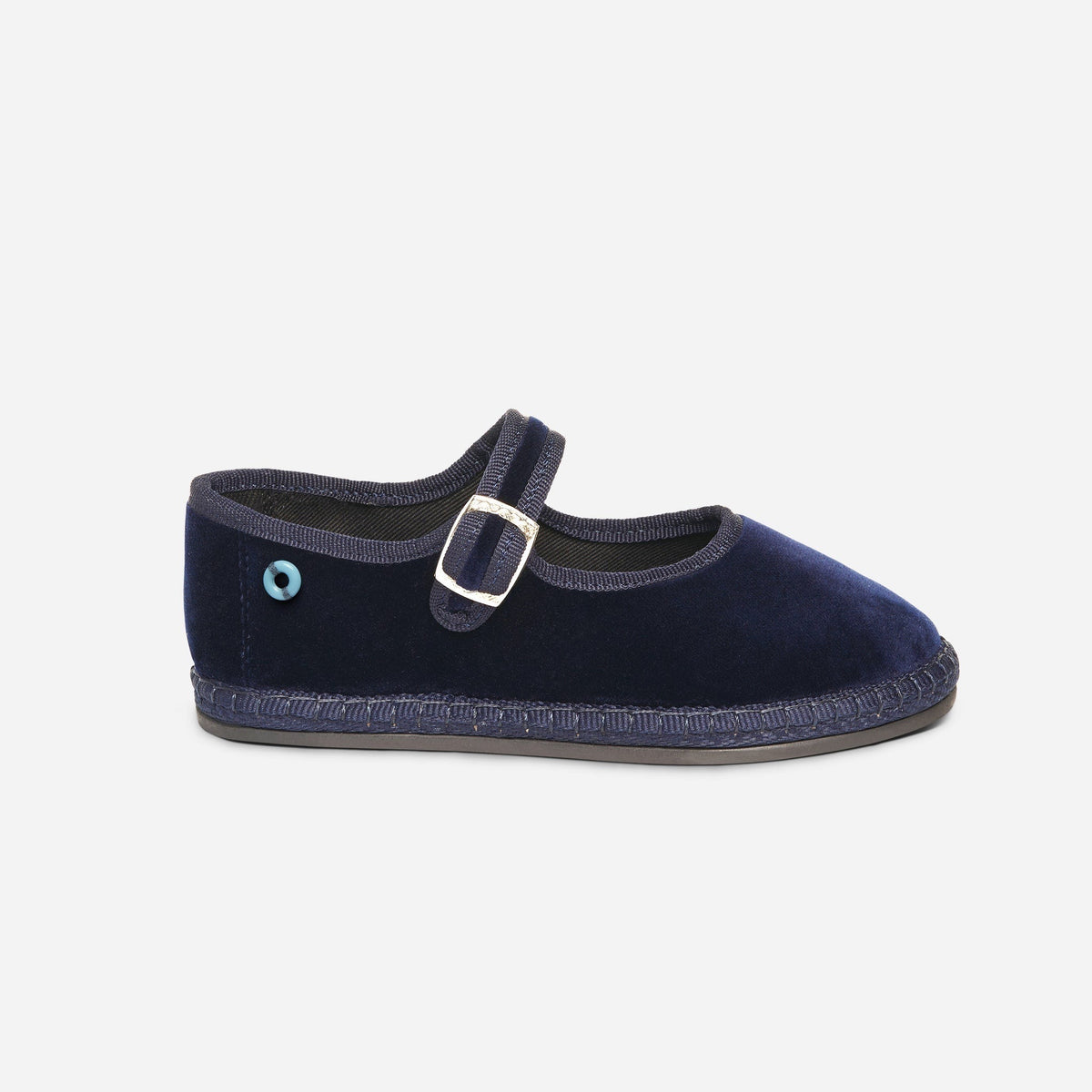 Friulane Mary Jane bambino in velluto di cotone Blu, vista frontale