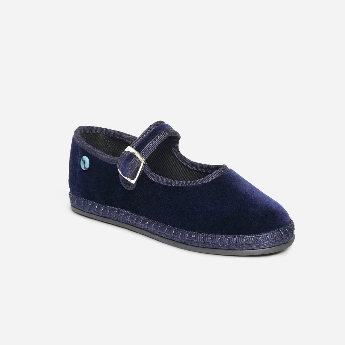 Friulane Mary Jane bambino in velluto di cotone Blu, profilo laterale