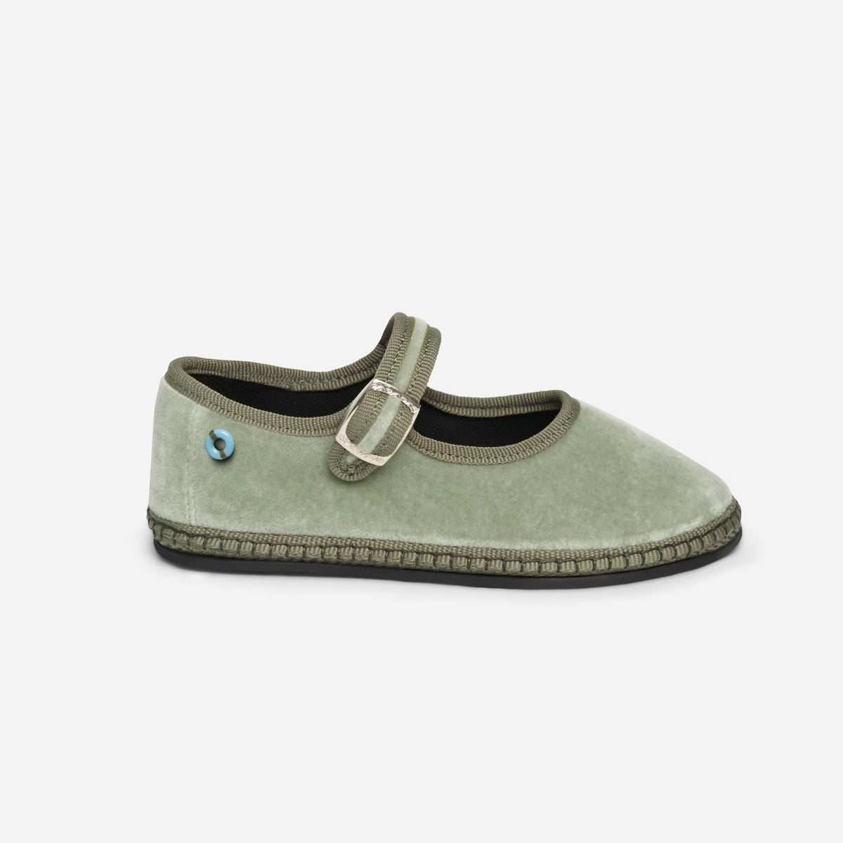 Friulane Mary Jane bambino in velluto di cotone Verde, vista frontale
