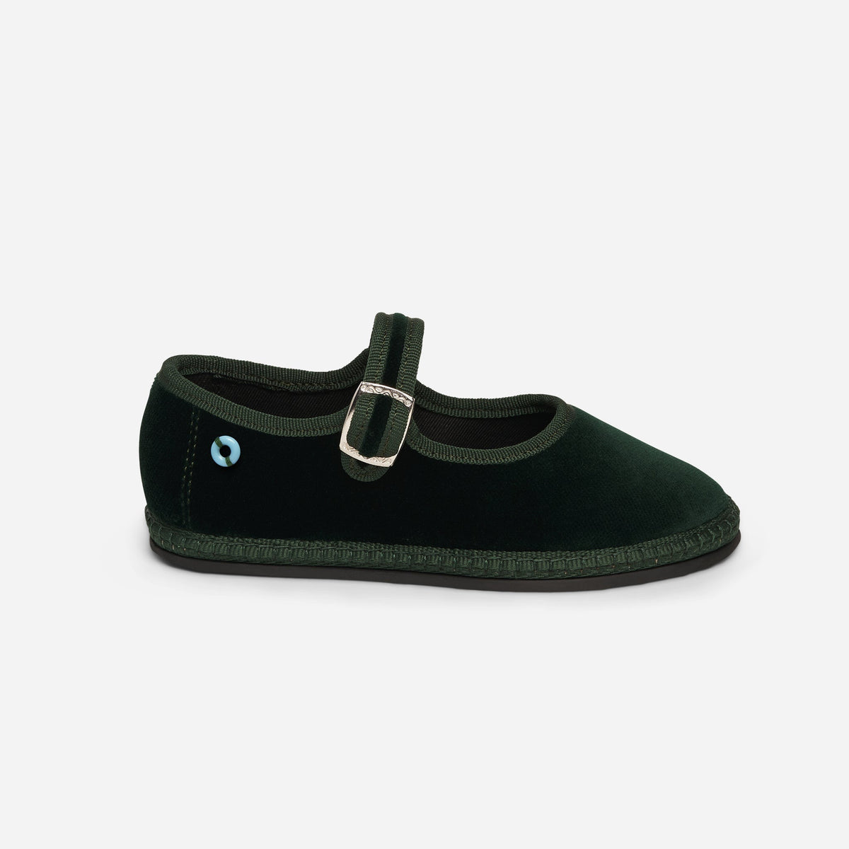 Friulane Mary Jane bambino in velluto di cotone Verde, vista frontale